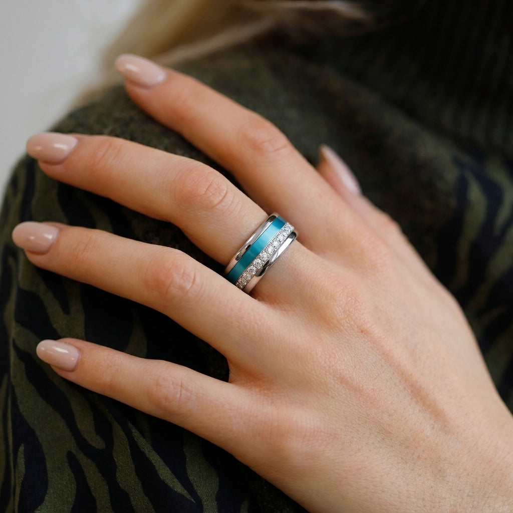 mood Ring „Shiny Love“ mit funkelnden Zirkonia Steinen, 925er Silber und auswechselbarer Farbe