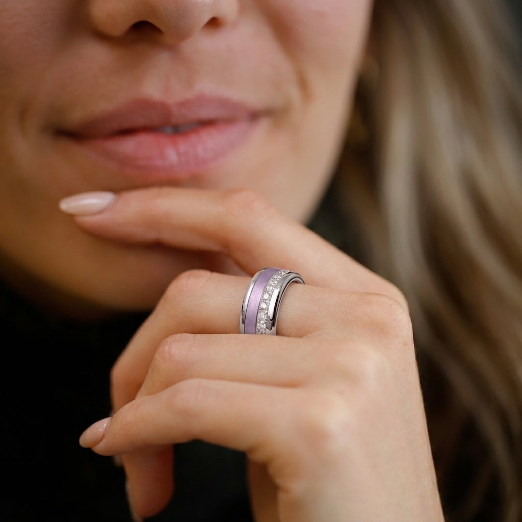 mood Ring „Shiny Love“ mit funkelnden Zirkonia Steinen, 925er Silber und auswechselbarer Farbe