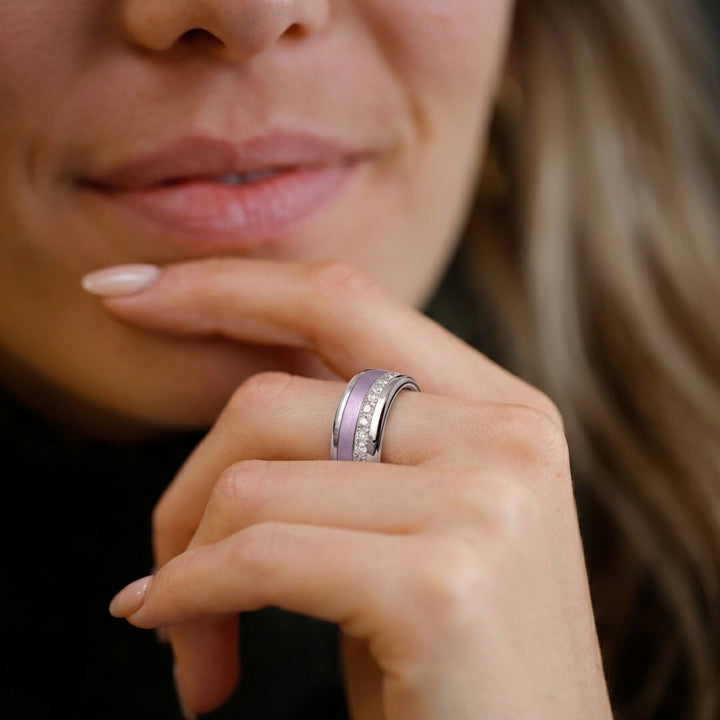 mood Ring „Shiny Love“ mit funkelnden Zirkonia Steinen, 925er Silber und auswechselbarer Farbe