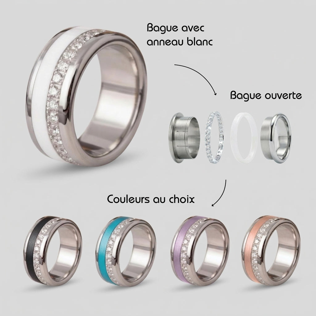 mood Ring „Shiny Love“ mit funkelnden Zirkonia Steinen, 925er Silber und auswechselbarer Farbe