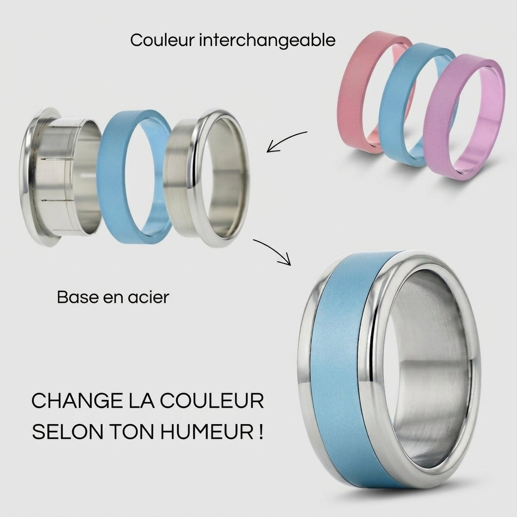 Bague mood avec 3 anneaux interchangeables (couleurs à choix)