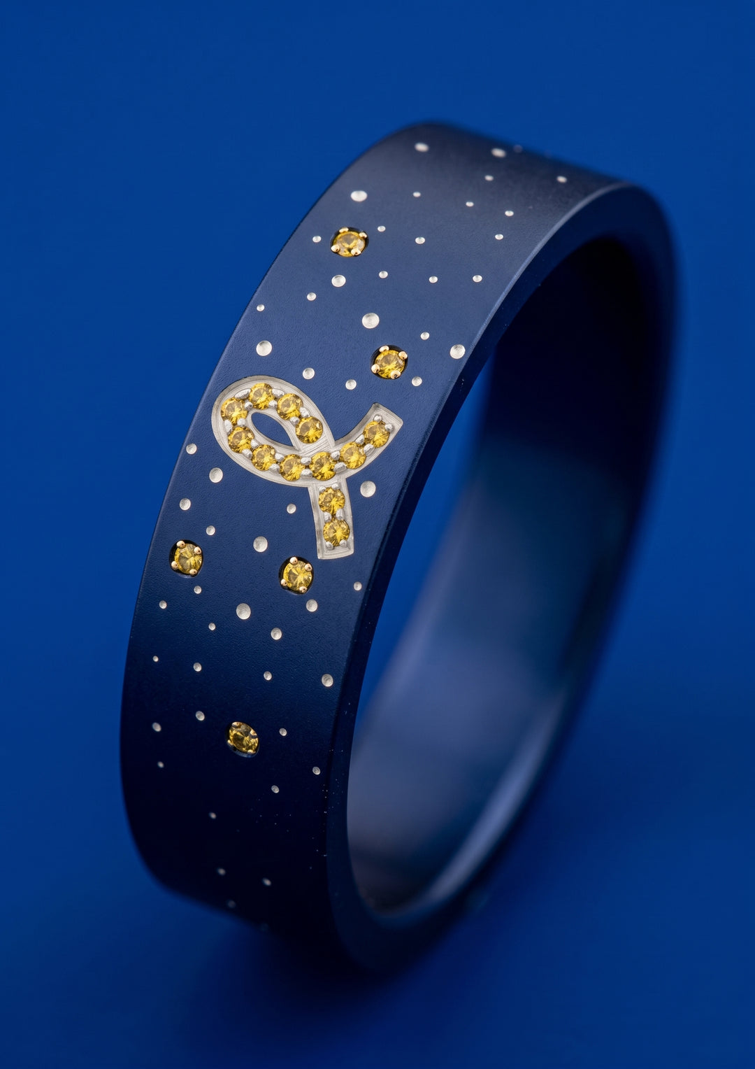 💛 Promesse Dorée — addon en aluminium bleu marine, ruban de 24 saphirs jaunes | Septembre en OR