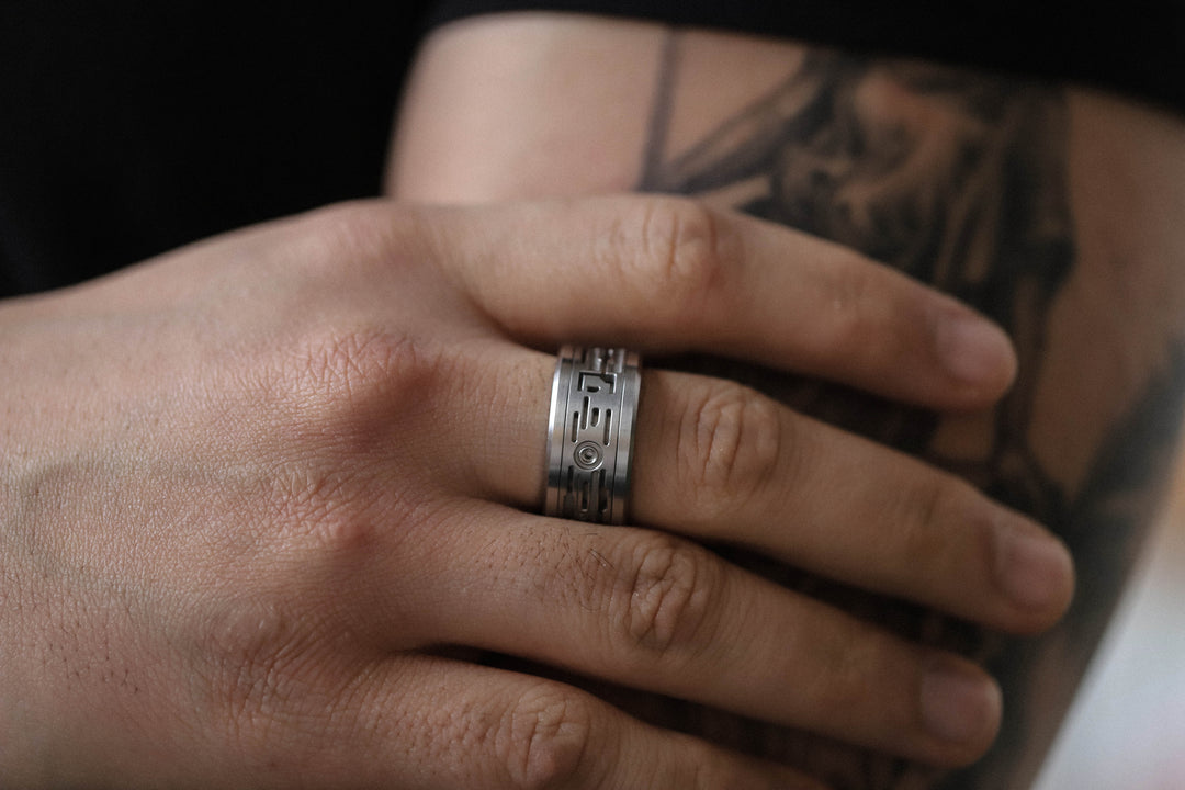 🦾    Coffret Style et Puissance au Masculin 🩶 Bague mood avec deux anneaux en acier 3d