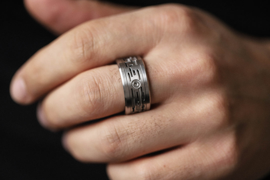 🦾    Coffret Style et Puissance au Masculin 🩶 Bague mood avec deux anneaux en acier 3d