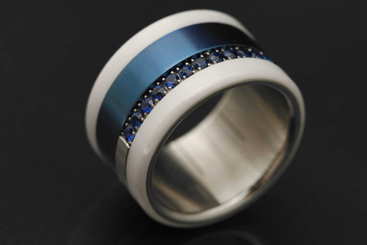 Addon medium acier serti partiellement de saphirs bleus 1.9 mm