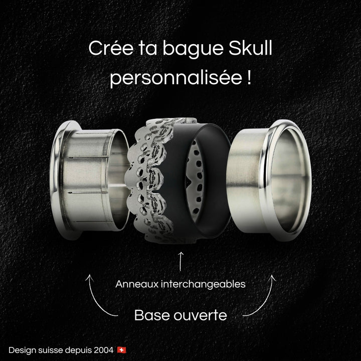 schema bague acier mood avec tete de mort skull et couleur interchangeable pour homme et femme