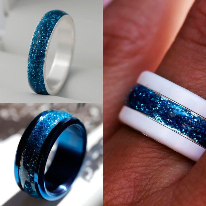 Blauer Mond 🌘 Innenring (2/3 Addon) aus 925er Silber mit blauer Emaillebeschichtung - Pailletten