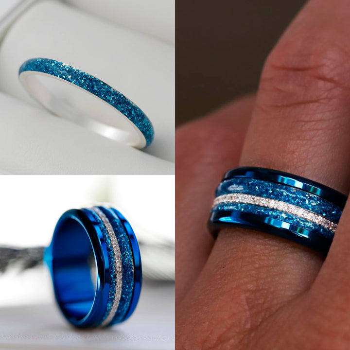 Blauer Mond 🌘 Innenring (Medium Addon) aus 925er Silber mit blauer Emaillebeschichtung - Pailletten