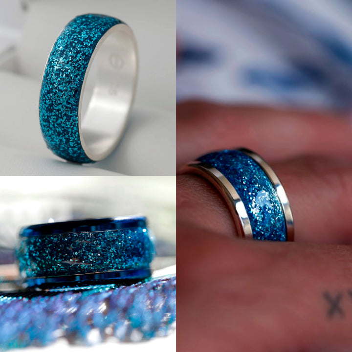 Blue moon 🌘 inner ring (addon) in 925 silver with blue enamel coating - glitter