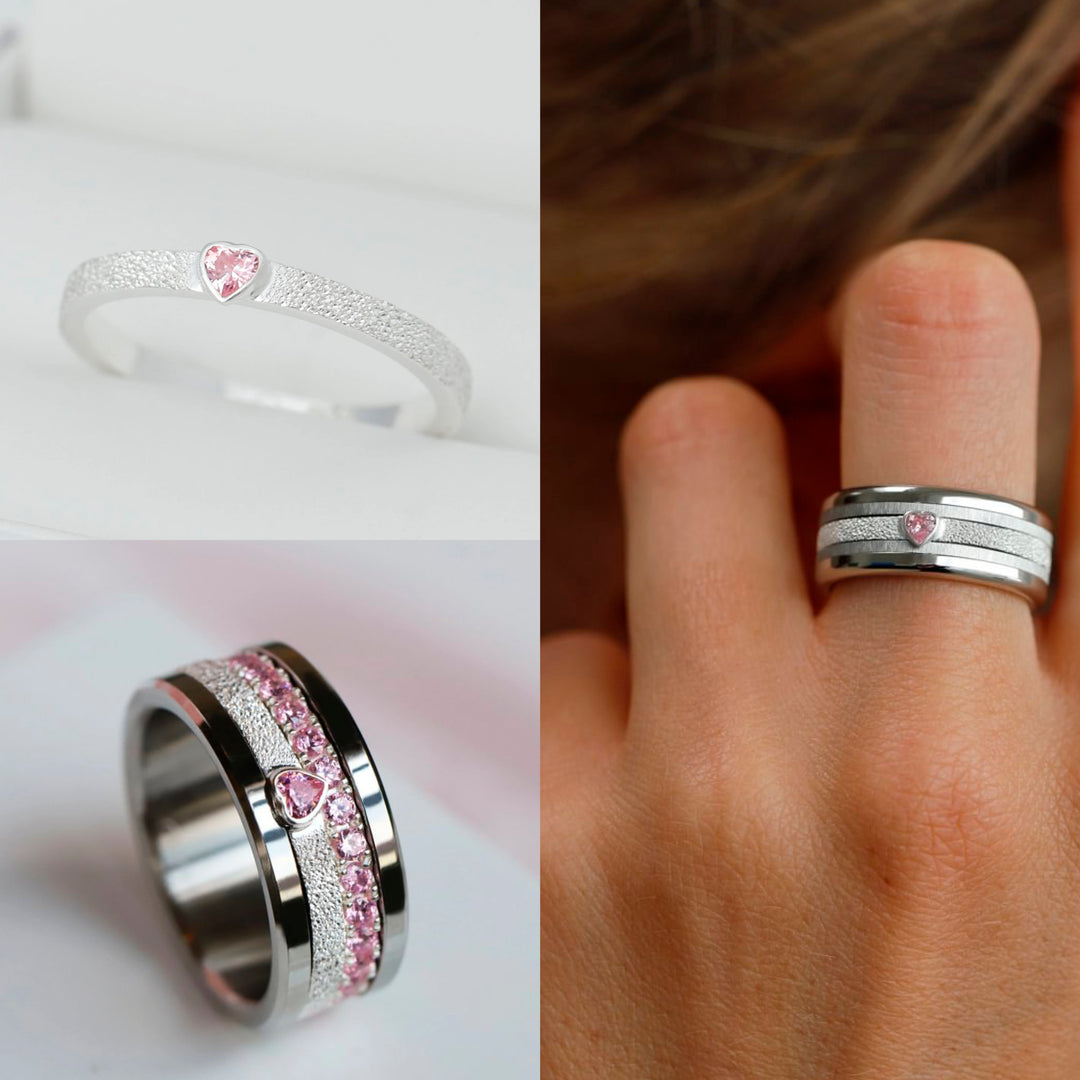 Open Heart - pink 💗 Medium 3D center en argent glitter 925 avec zircon rose pour bague mood interchangeable
