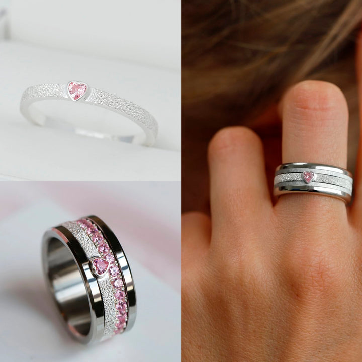 Open Heart - pink 💗 Medium 3D center en argent glitter 925 avec zircon rose pour bague mood interchangeable