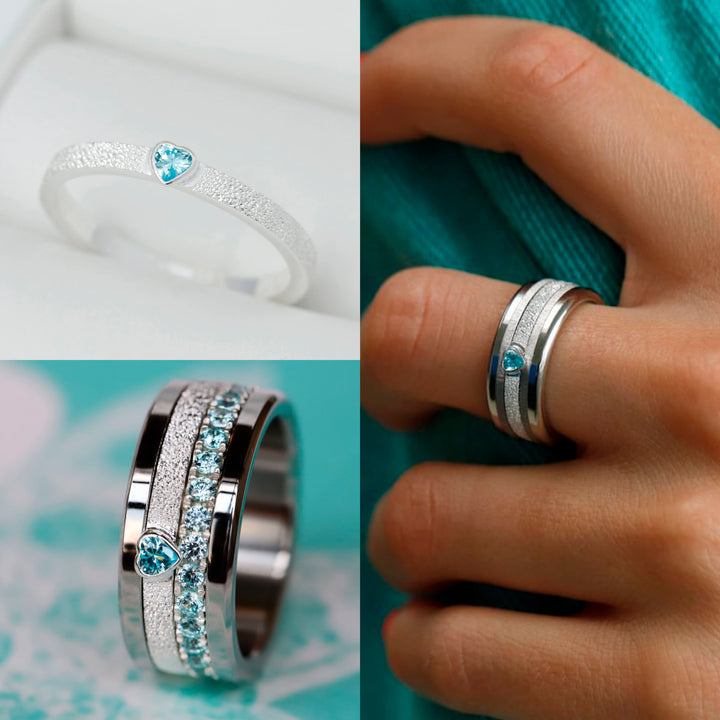 Open Heart - blue 💙Medium addon 3D center in 925 glitter silver with blue zirconia for interchangeable mood ring