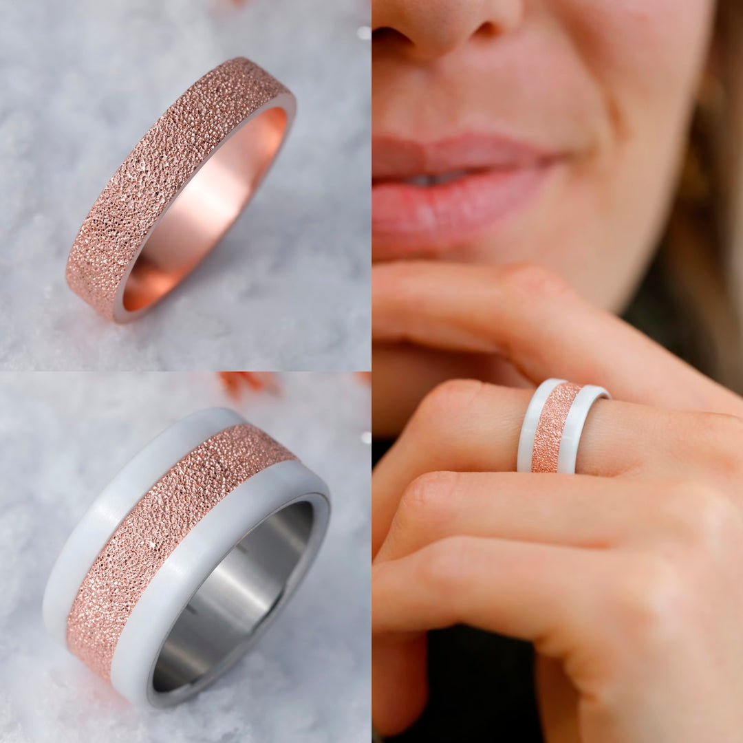 Innenring (2/3 Addon) aus 925 Silber im Rotgold-Look „Ewiger Schnee“ für auswechselbaren mood Ring – 20 Jahre Special