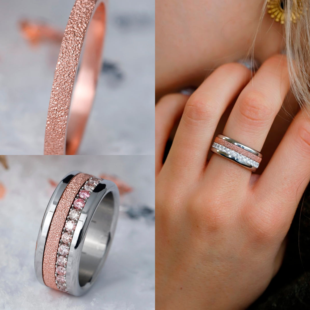 Inner ring (Medium addon) in 925 silver with rose gold finish "Eternal snow" for interchangeable mood ring - 20 years special
