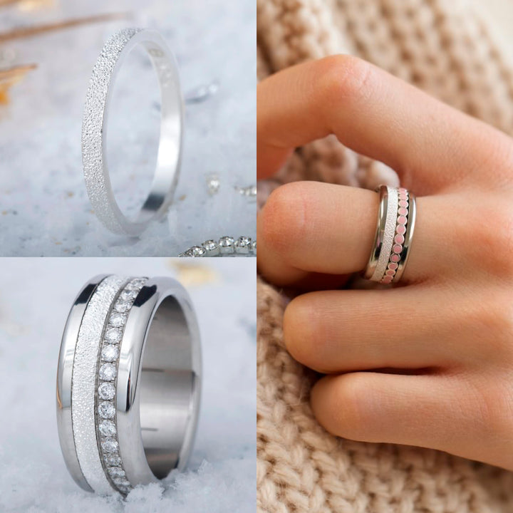 Innenring (medium Addon) aus 925 Silber "Ewiger Schnee" für auswechselbaren mood Ring – 20 Jahre Special