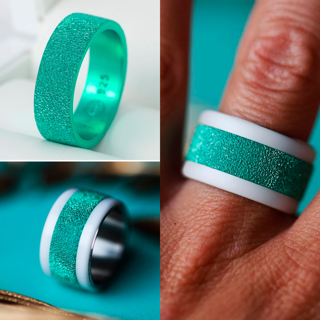 🏝️ Inner ring (addon) in 925 silver "Siwa" intense glitter green finish for interchangeable mood ring
