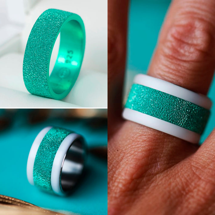 🏝️ Inner ring (addon) in 925 silver "Siwa" intense glitter green finish for interchangeable mood ring