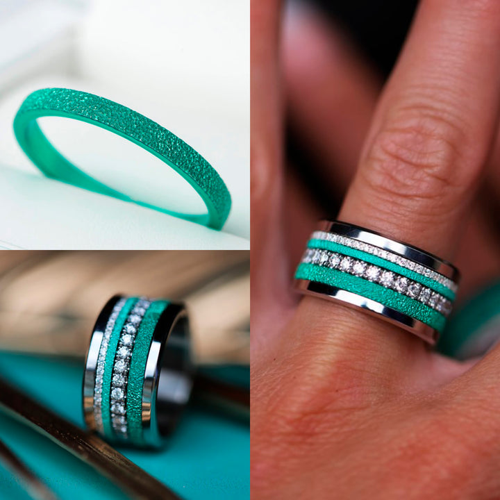 🏝️ Innenring (Medium Addon) aus 925er Silber "Siwa" glitter green Ausführung für den auswechselbaren mood Ring