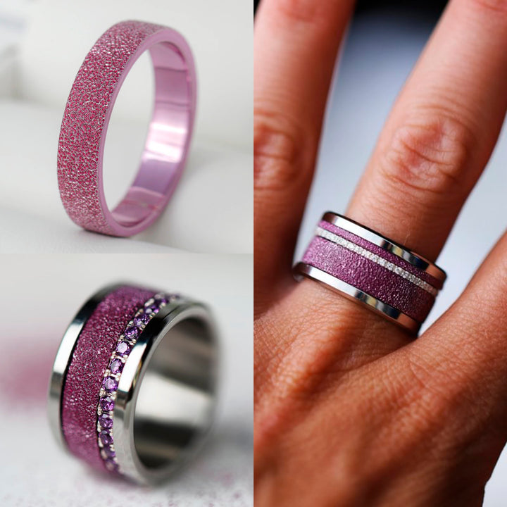 🍇 Inner ring (2/3 addon) in 925 silver "Cassis" glitter purple finish for interchangeable mood ring