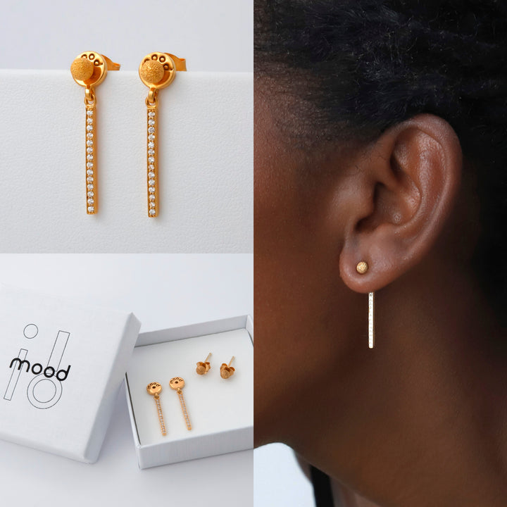 "Clip & Drop Authentic Aura gold" mood in 925 golden silver set with zircons (Interchangeable earrings)
