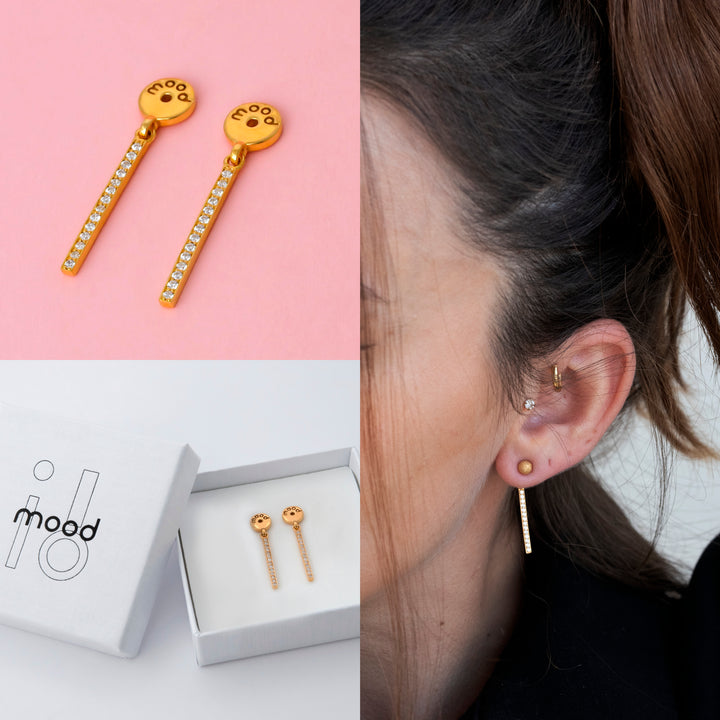 "Drop Authentische Aura - Gold" mood aus 925er goldfarbenem Silber mit Zirkonia Steine besetzt (Ohrschmuck)