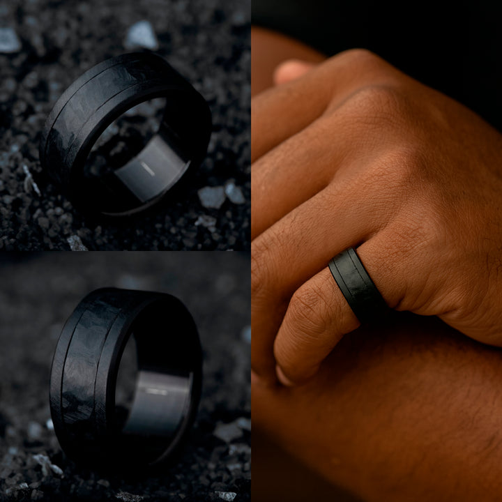 mood ring "Black Frost" in black steel