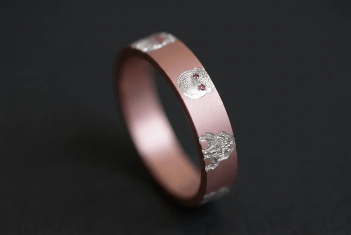 💀 Anneau (deux tiers) « Skully » en aluminium serti, couleur à choix