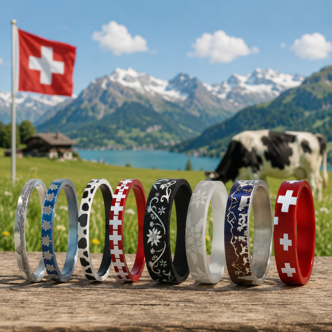 Starter Pack AU CŒUR DES ALPES — bagues mood interchangeables, thème Suisse