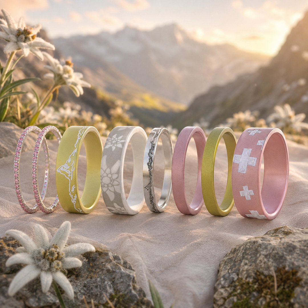 Starter Pack EDELWEISS — bagues mood interchangeables, thème Suisse