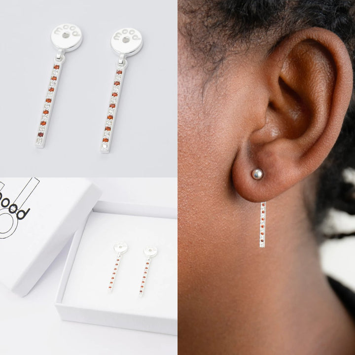 "Drop Aura Sucre d'orge " mood en argent 925 serti de zircons rouges et blancs (Bijou d'oreille)