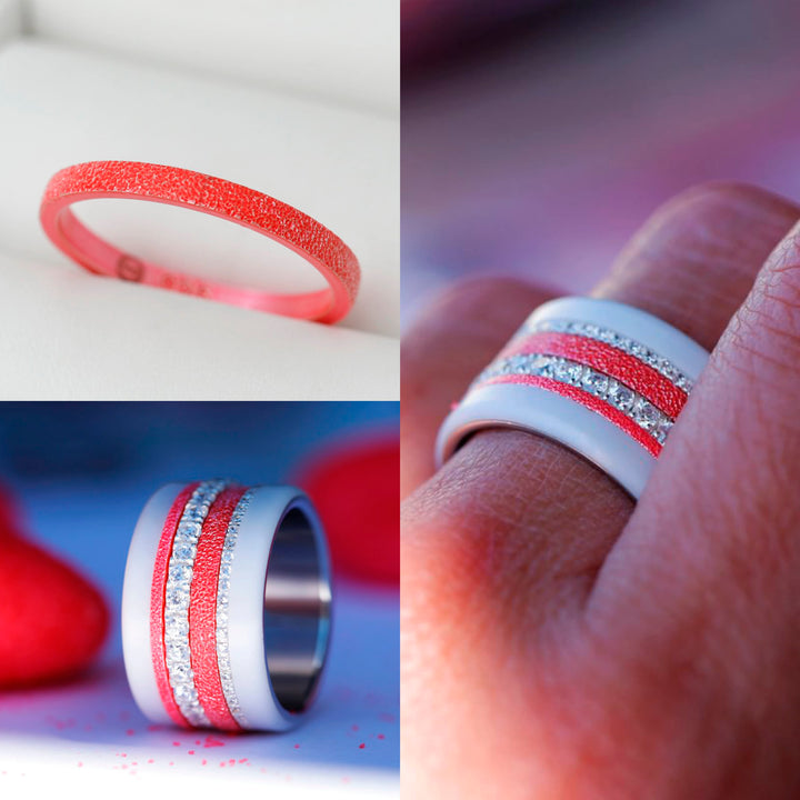 🍓 Inner ring (medium addon) in 925 silver "Tagada" intense pink finish for interchangeable mood ring