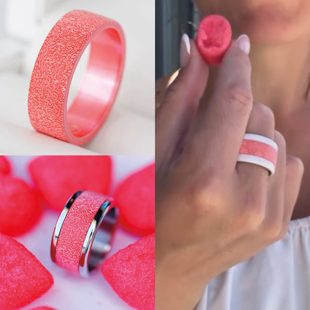 🍓 Inner ring (addon) in 925 silver "Tagada" intense pink finish for interchangeable mood ring