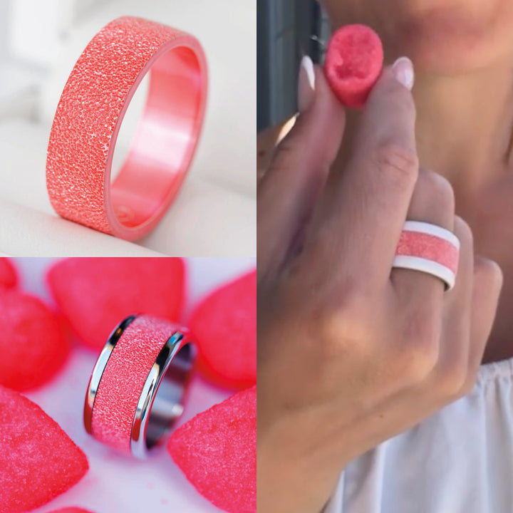 🍓 Inner ring (addon) in 925 silver "Tagada" intense pink finish for interchangeable mood ring