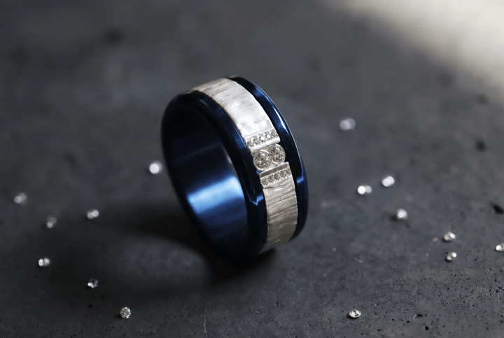 Anneau (deux tiers) "Trilogy" en argent froissé satiné pour bague mood interchangeable