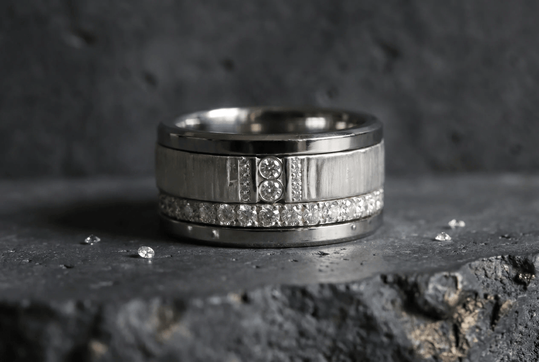 Anneau (deux tiers) "Trilogy" en argent froissé satiné pour bague mood interchangeable