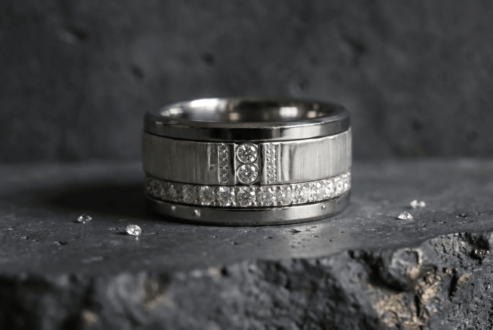 Anneau (deux tiers) "Trilogy" en argent froissé satiné pour bague mood interchangeable