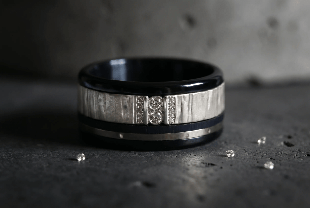 Anneau (deux tiers) "Trilogy" en argent froissé satiné pour bague mood interchangeable