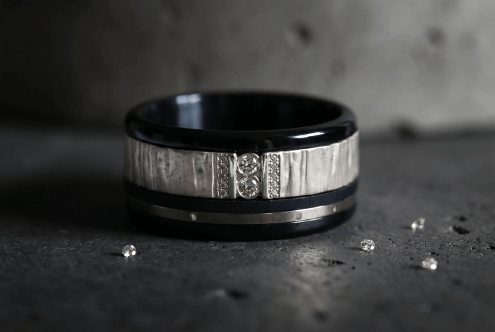 Anneau (deux tiers) "Trilogy" en argent froissé satiné pour bague mood interchangeable