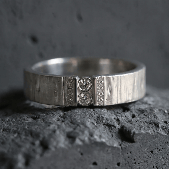 Anneau (deux tiers) "Trilogy" en argent froissé satiné pour bague mood interchangeable