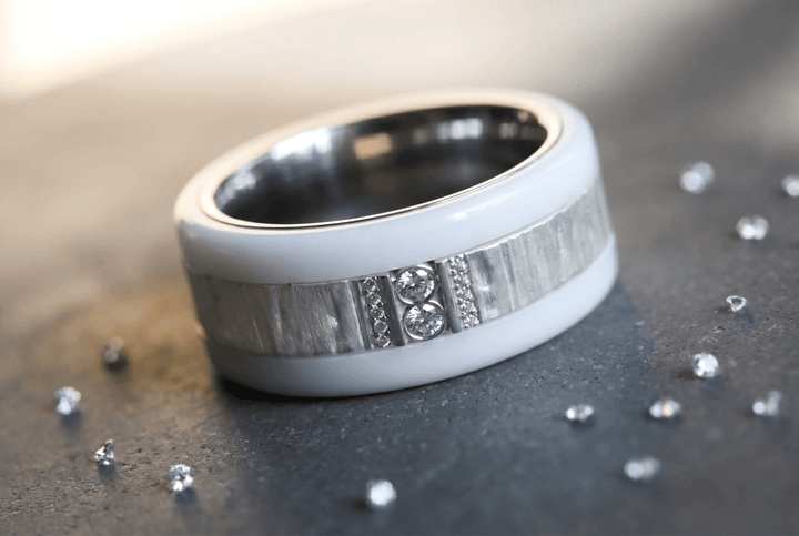 Anneau (deux tiers) "Trilogy" en argent froissé satiné pour bague mood interchangeable