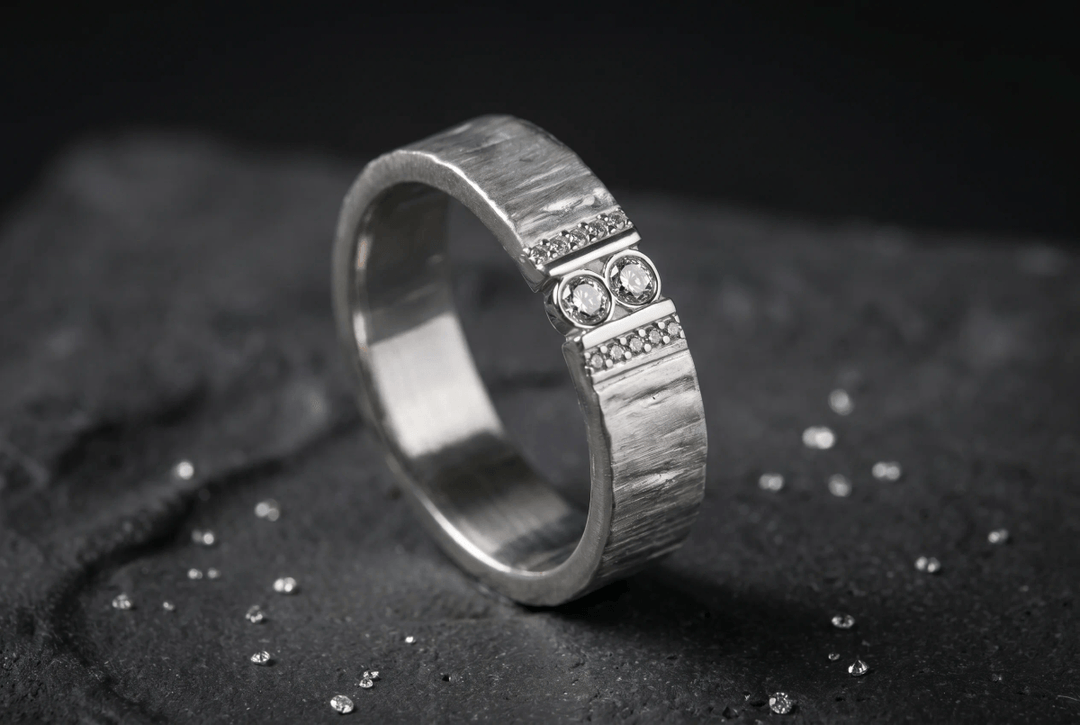 Anneau (deux tiers) "Trilogy" en argent froissé satiné pour bague mood interchangeable