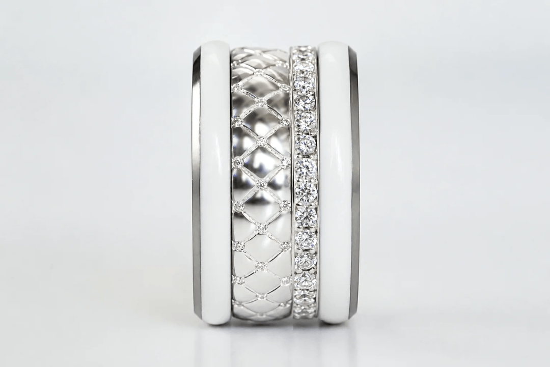 Anneau (deux tiers) « Velours White » en argent poli serti de zircons