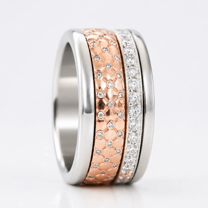 Anneau (deux tiers) « Velours Rose Gold » en argent poli, finition rose gold, serti de zircons