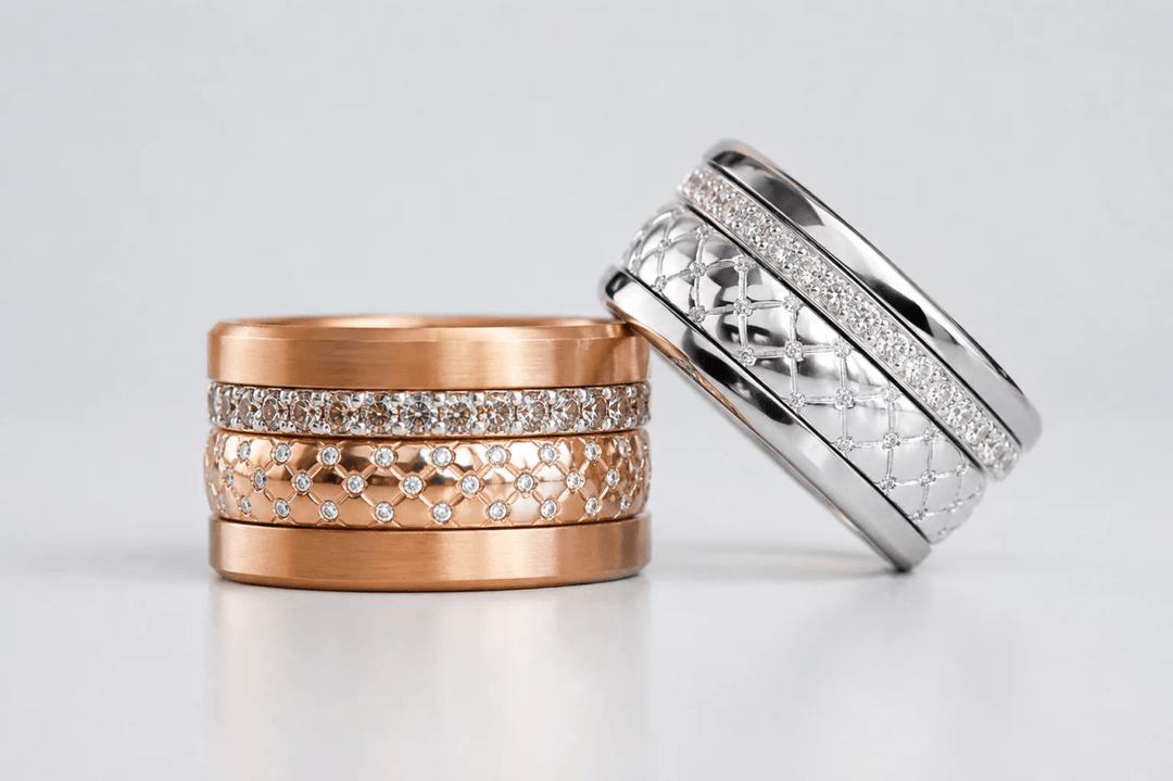 Anneau (deux tiers) « Velours Rose Gold » en argent poli, finition rose gold, serti de zircons