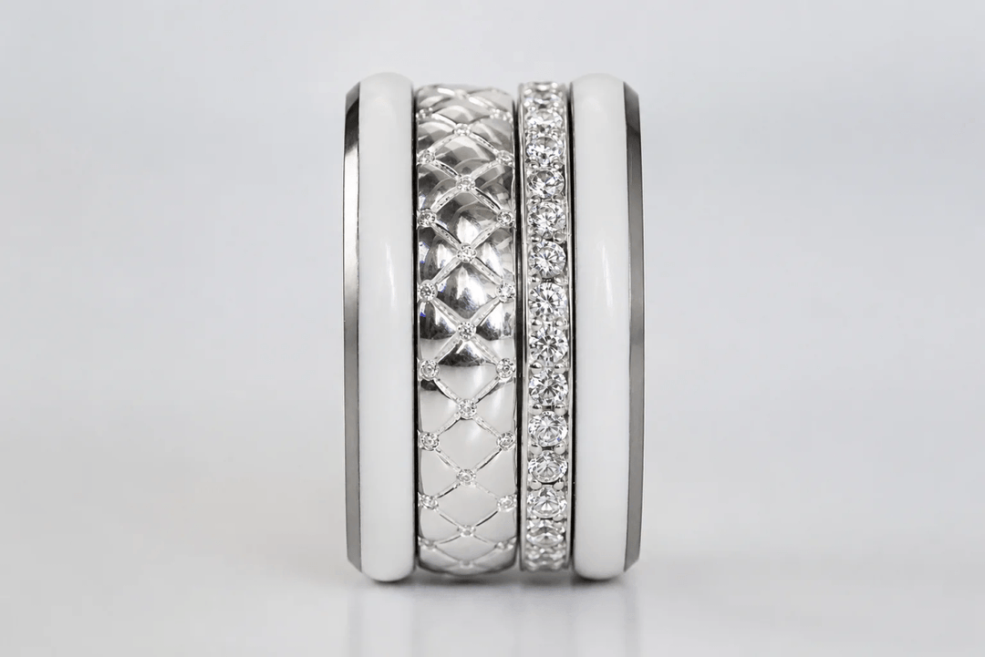 Anneau (deux tiers) « Velours White » en argent poli serti de zircons