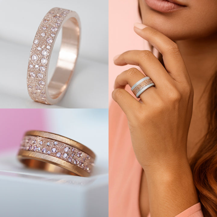 Anneau (deux tiers) "Willow Pink" en argent glitter serti de zircons roses pour bague mood interchangeable