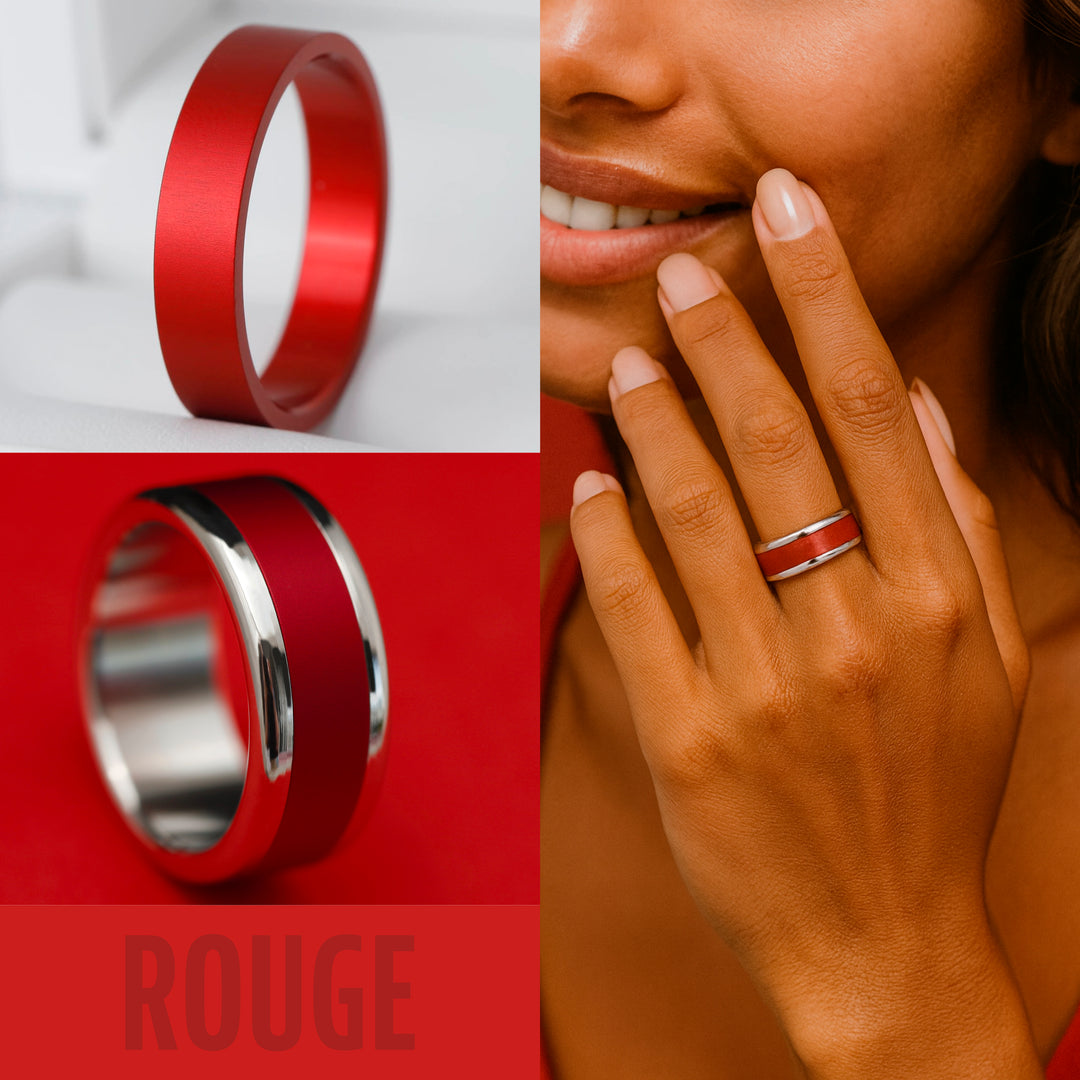 ❤️ Anneaux (deux tiers) en aluminium rouge pour bague mood interchangeable
