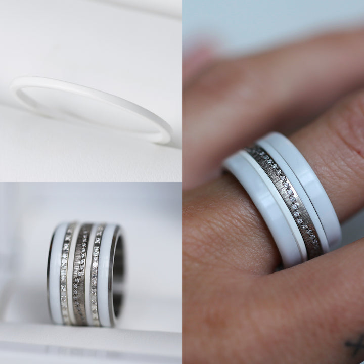 🤍 Anneau (pack de 2 minis) en argent 925 "White" finition blanche pour bague mood interchangeable