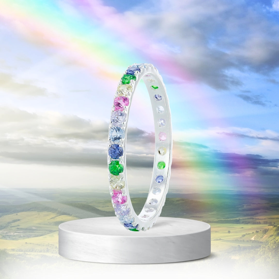 💍 Innenring (Medium Addon) "Aura Pastell Regenbogen" aus 925er Silber mit Zirkonia Steine besetzt
