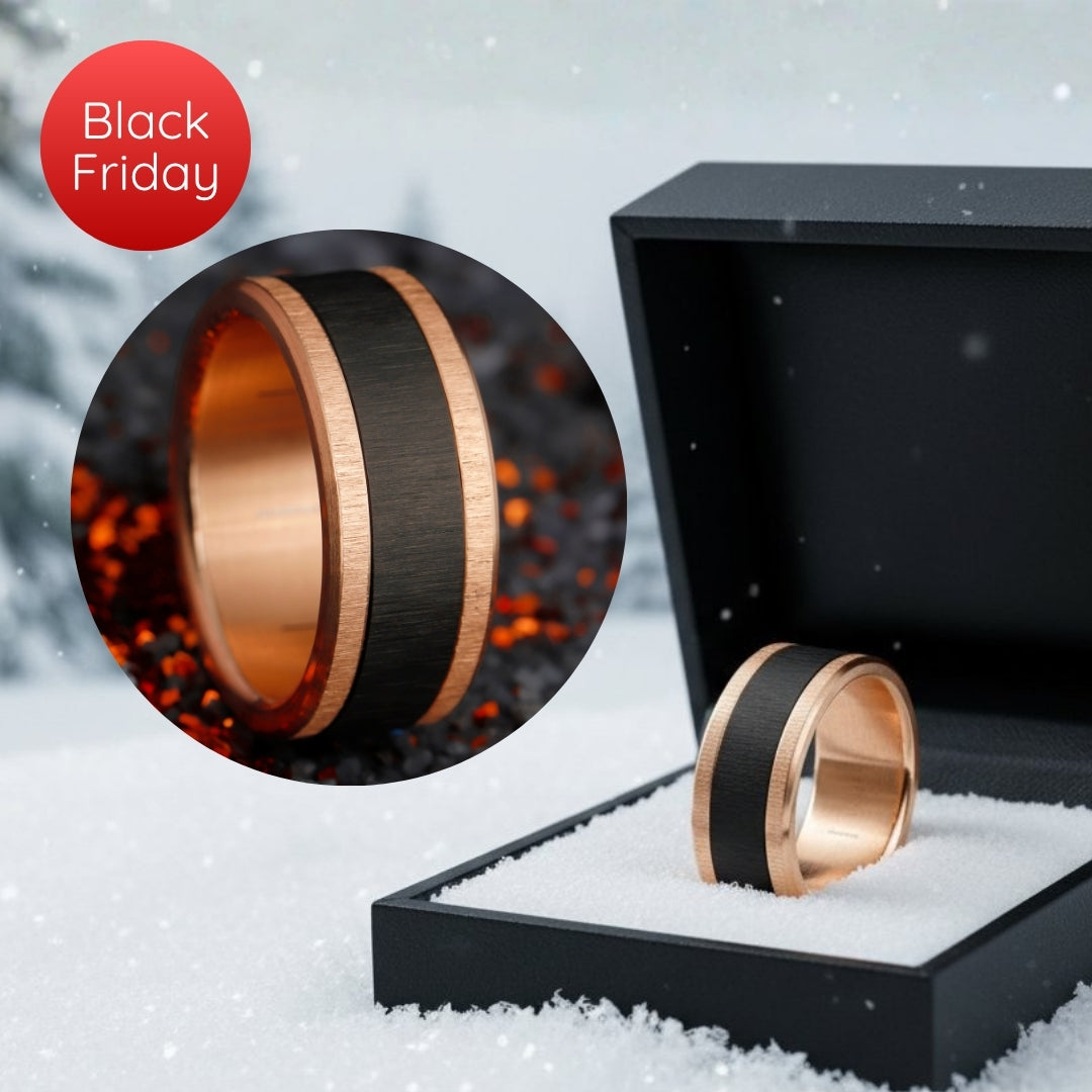 Bague mood complète Magma en acier noir et rose haut de gamme - bague mood interchangeable